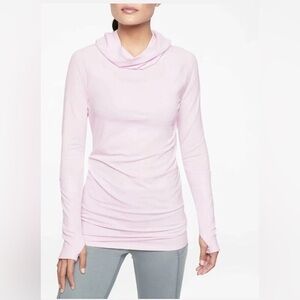 Athleta Womens Pink Ribbed Long Sleeve‎ Hooded Top Thumbholes Size M